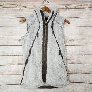 Kuhl Women's Flight Vest Size Small Hooded Soft Cozy Jacket Beige Sherpa Fleece